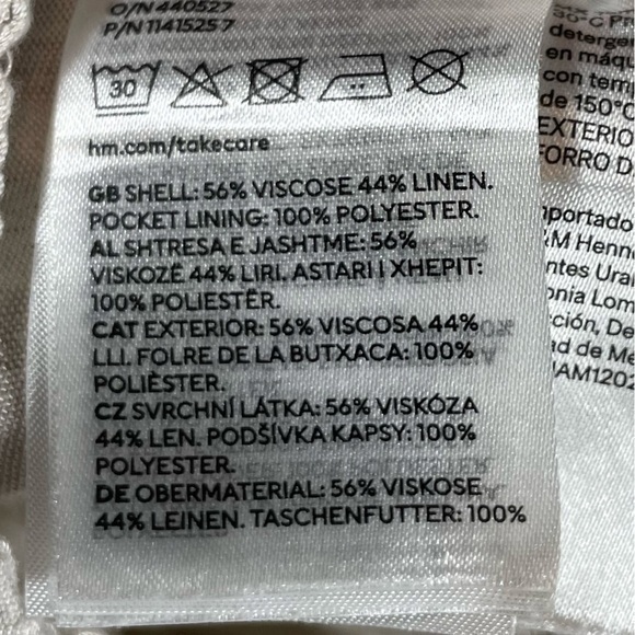 H&M Linen Blend Pleated Light Beige Highrise Cropped Pants Size 4 - Picture 7 of 9